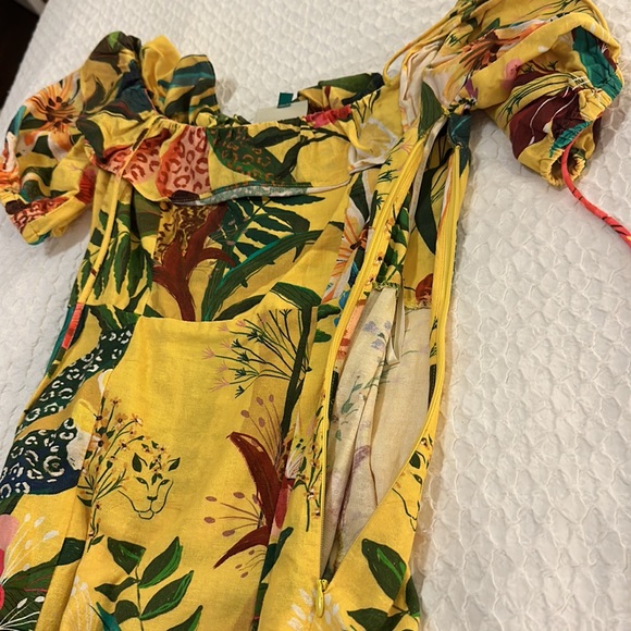 FARM Rio Golden Jungle Linen Midi Dress sz Small - Picture 15 of 16